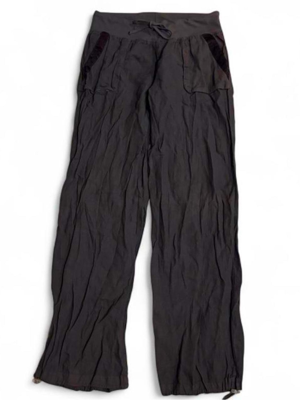 Y2K Hard Tail brown cotton baggy cargo pants with satin trim detail